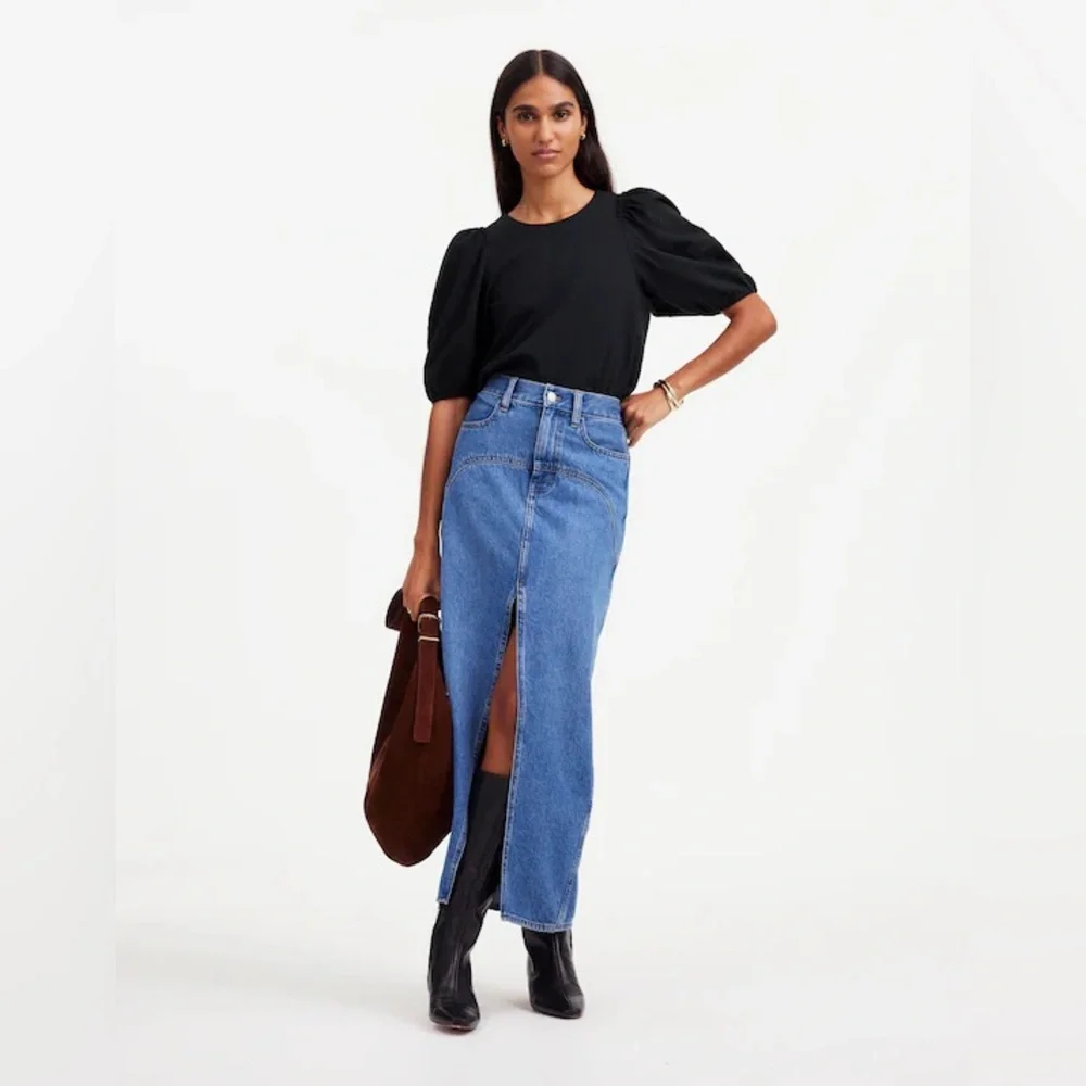 NEW Madewell Puff Sleeve Top Knit Tee Short Sleeve Jet Black Size XS - Picture 1 of 8